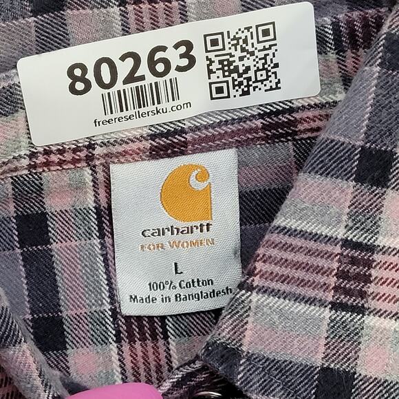 CARHARTT Western Plaid Button Shirt Womens Large 21x25 Yoke - Picture 7 of 13